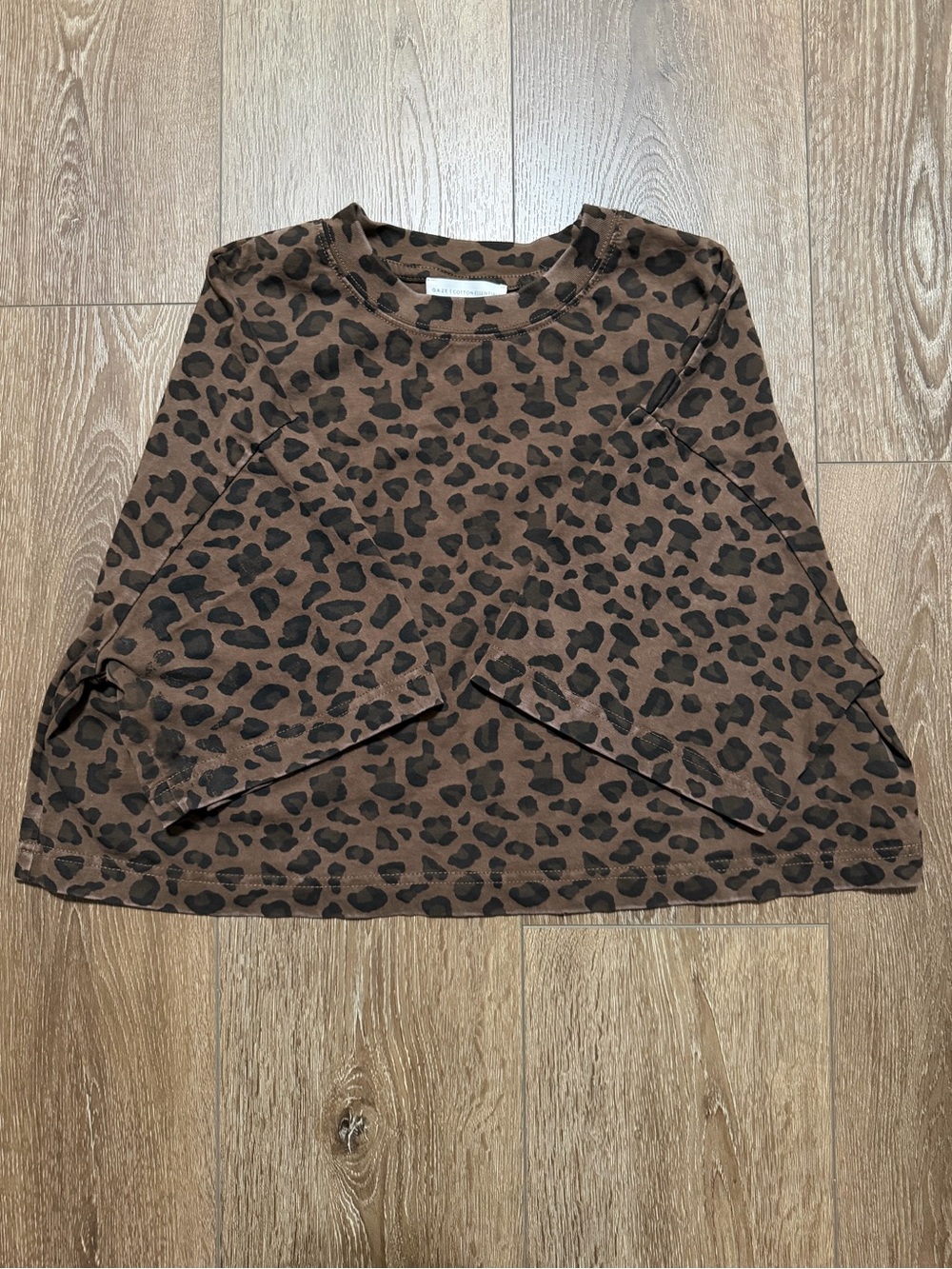 gaze Brown and Black Leopard Print Short Sleeve Top